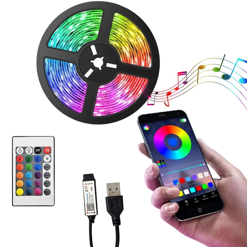 LED RGB Prigušiva traka LED/6W/5V USB 2 m + Daljinski upravljač