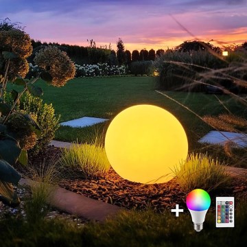 LED RGB Prigušiva vanjska lampa GLOBO 1xE27/8,5W/230V pr. 30 cm IP44 + Daljinski upravljač