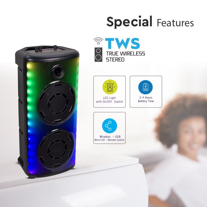LED RGB Punjivi zvučnik sa mikrofonom 600W/2400 mAh + Daljinski upravljač
