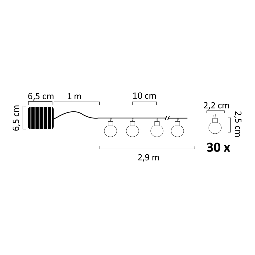 LED RGB Solarni lancem PARTY 30xLED/1,2V 3,9 m IP44