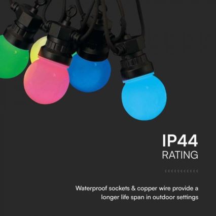 LED RGB Spoljašnji lanac STRING 13 m 15xLED/0,5W/230V IP44 + Daljinski upravljač