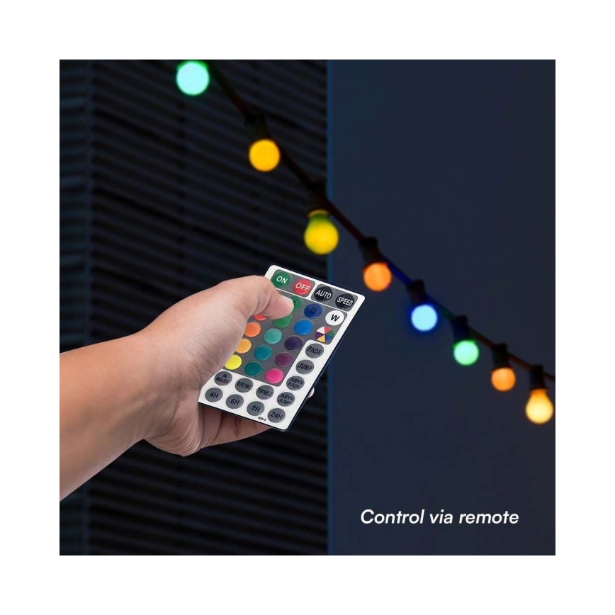 LED RGB Spoljašnji lanac STRING 13 m 15xLED/0,5W/230V IP44 + Daljinski upravljač
