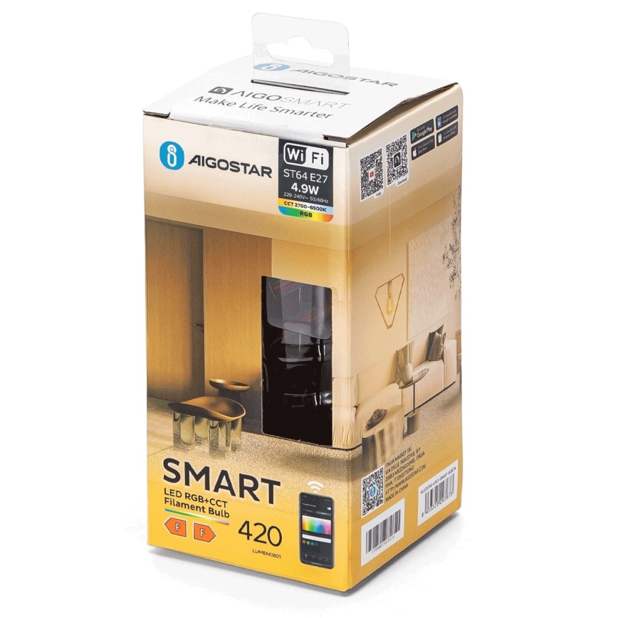 LED RGBW Prigušiva sijalica FILAMENT ST64 E27/4,9W/230V 2700-6500K Wi-Fi - Aigostar