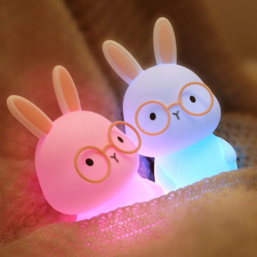 LED RGBW Prigušiva dečija dodirna lampa FLORKA LED/1W/5V USB 1200 mAh zečić bela/roze