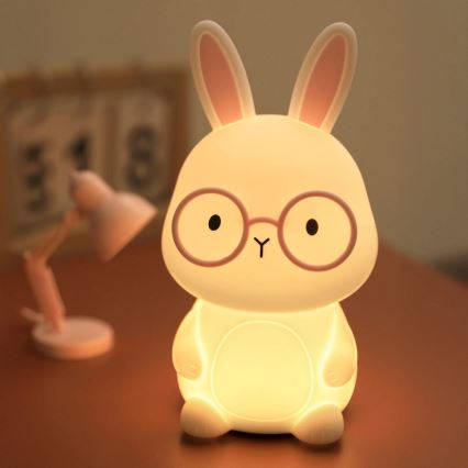 LED RGBW Prigušiva dečija dodirna lampa FLORKA LED/1W/5V USB 1200 mAh zečić bela/roze