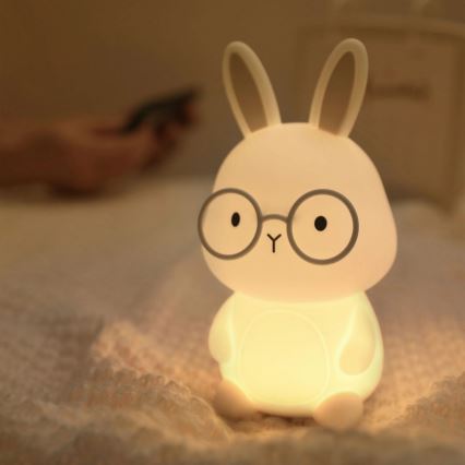 LED RGBW Prigušiva dečija dodirna lampa FLORKA LED/1W/5V USB 1200 mAh zečić bela/sivo