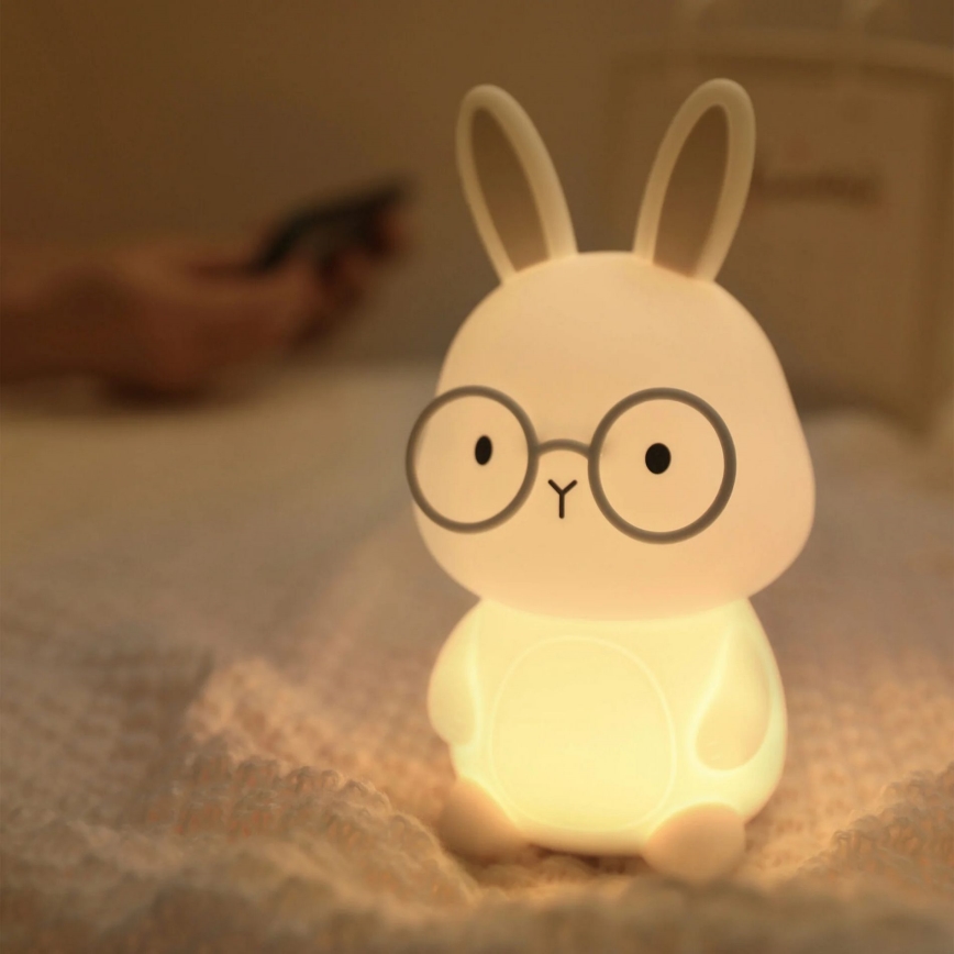 LED RGBW Prigušiva dečija dodirna lampa FLORKA LED/1W/5V USB 1200 mAh zečić bela/sivo