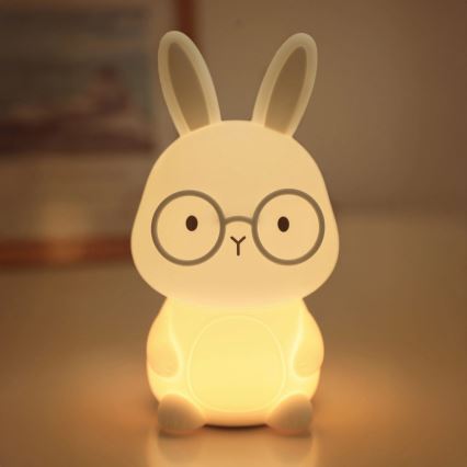 LED RGBW Prigušiva dečija dodirna lampa FLORKA LED/1W/5V USB 1200 mAh zečić bela/sivo