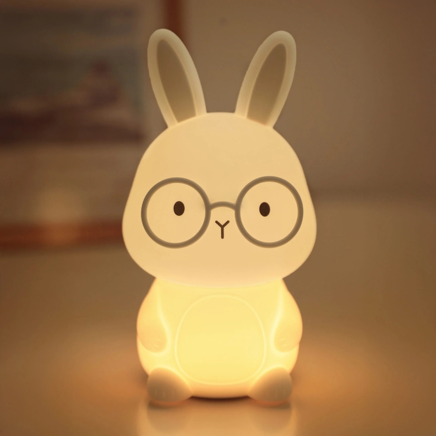 LED RGBW Prigušiva dečija dodirna lampa FLORKA LED/1W/5V USB 1200 mAh zečić bela/sivo