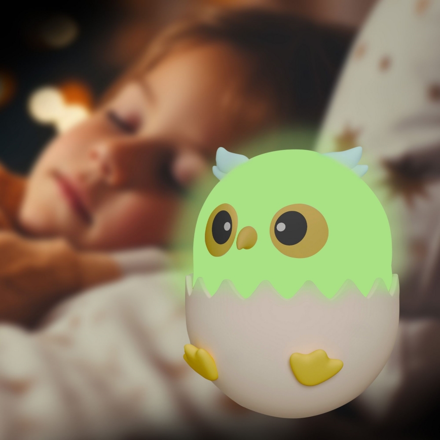 LED RGBW Prigušiva dečija dodirna lampa OWL LED/1W/5V USB 1200 mAh sova plava