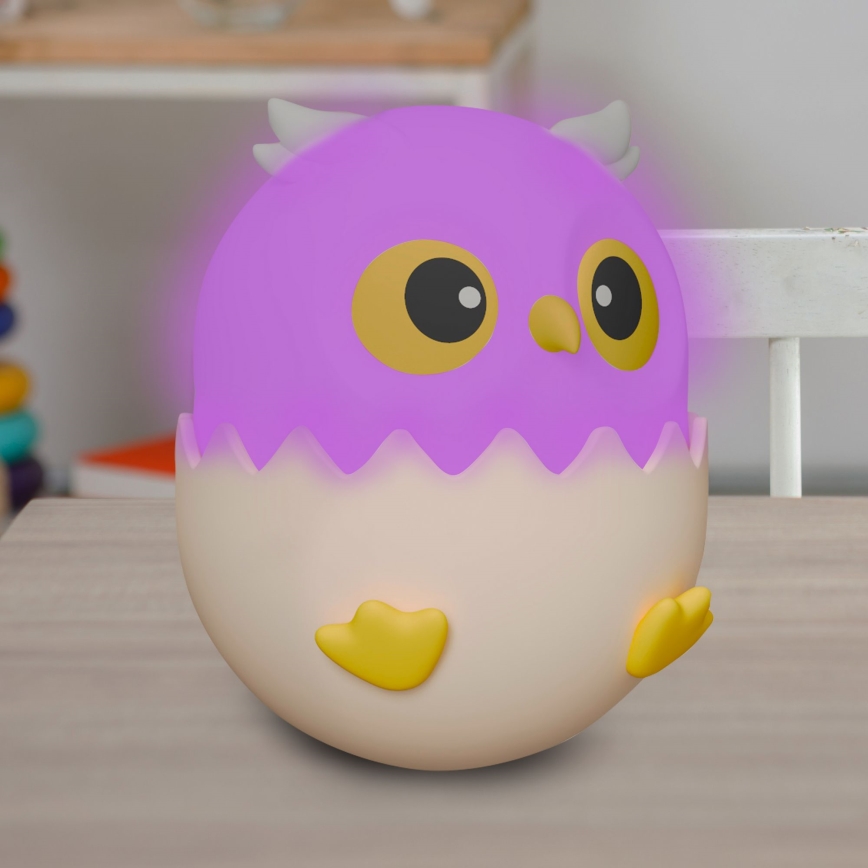LED RGBW Prigušiva dečija dodirna lampa OWL LED/1W/5V USB 1200 mAh sova plava