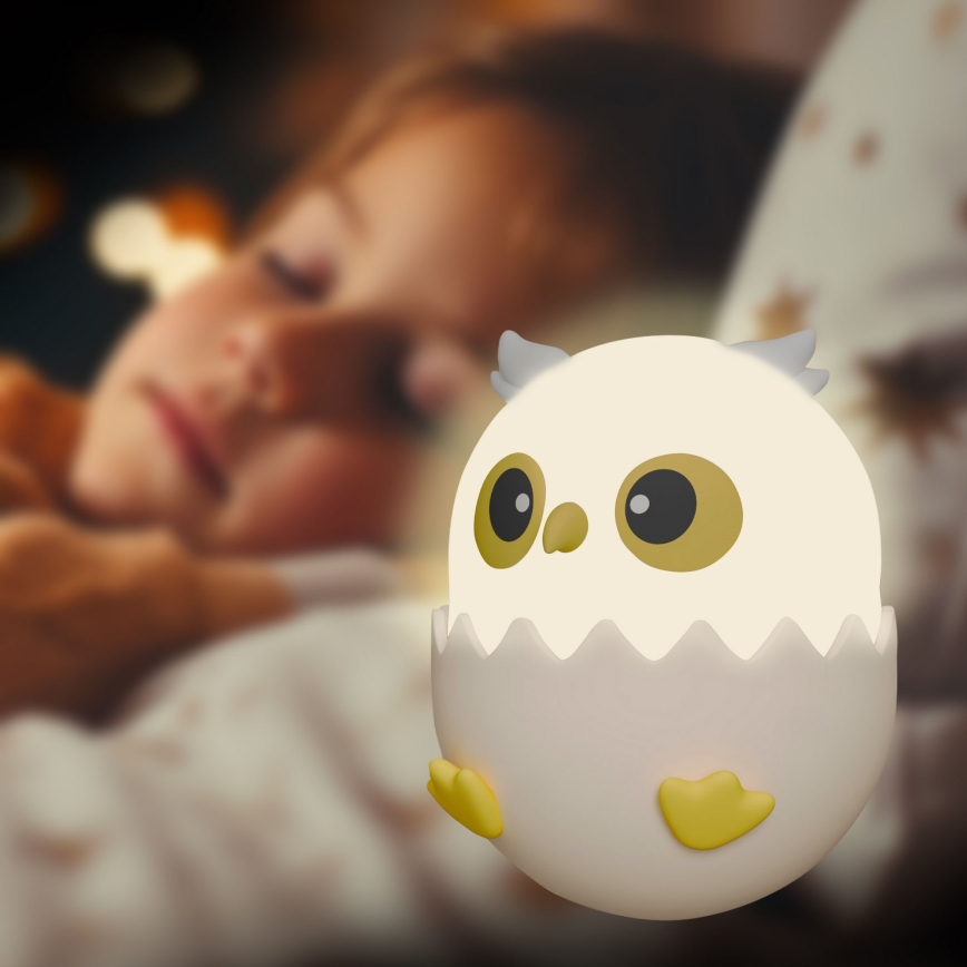 LED RGBW Prigušiva dečija dodirna lampa OWL LED/1W/5V USB 1200 mAh sova roze