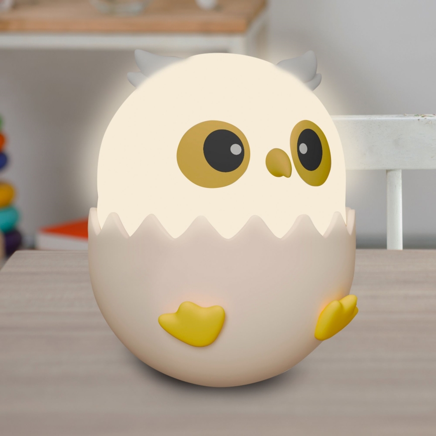 LED RGBW Prigušiva dečija dodirna lampa OWL LED/1W/5V USB 1200 mAh sova roze