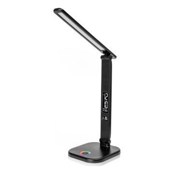 LED RGBW prigušiva dodirna stona lampa sa bežičnim punjenjem, LCD displejem i USB portom MAGNUS LED/6W/5V 3000-6500K crna