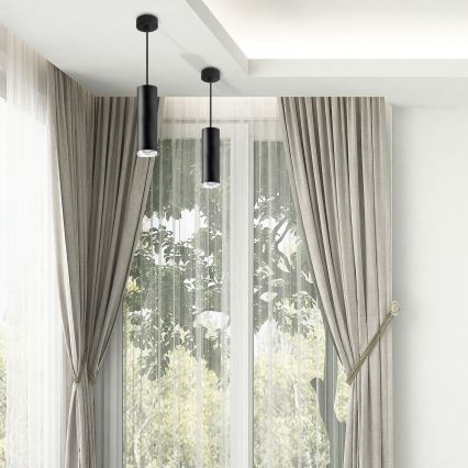 LED RGBW prigušiva luster za kupatilo na sajli TURYN 1xGU10/6,5W/230V 2700–6500K Wi‑Fi IP44 crna