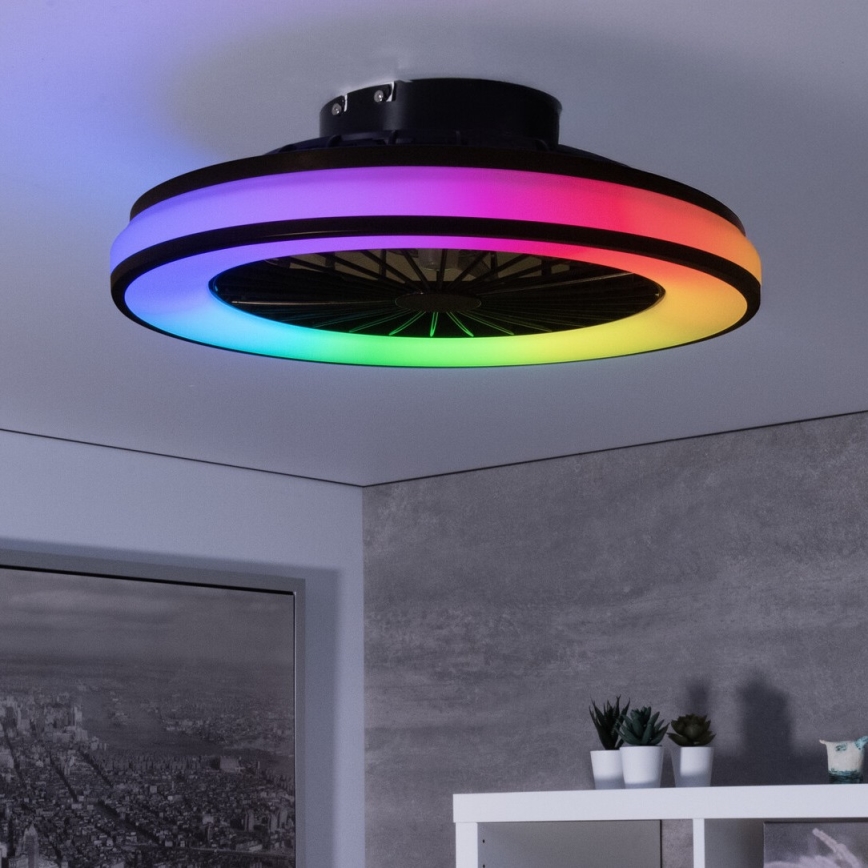 LED RGBW Prigušiva plafonjera sa ventilatorom PLAVE LED/48W/230V 3000/4000/6500K + Daljinski upravljač