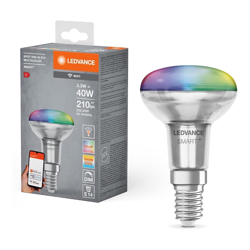 LED RGBW Prigušiva reflektorska sijalica SMART+ R50 E14/3,3W/230V 2700-6500K Wi-Fi - Ledvance
