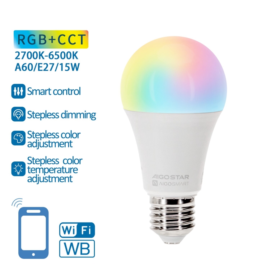 LED RGBW Prigušiva sijalica A60 E27/15W/230V 2700-6500K Wi-Fi - Aigostar