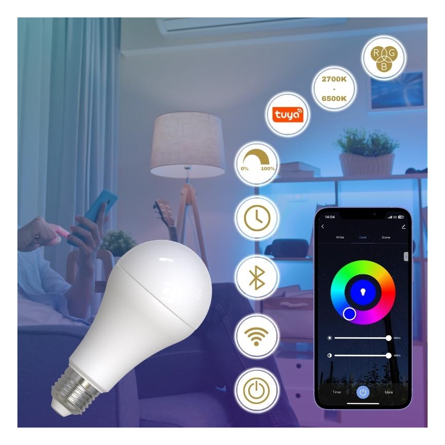 LED RGBW Prigušiva sijalica A60 E27/15W/230V 2700-6500K Wi-Fi Tuya