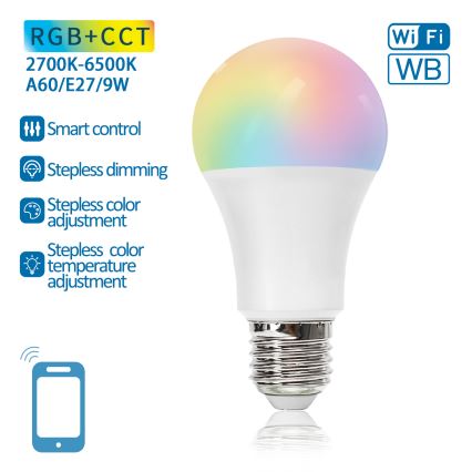 LED RGBW Prigušiva sijalica A60 E27/9W/230V 2700-6500K Wi-Fi - Aigostar