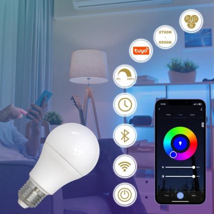 LED RGBW Prigušiva sijalica A60 E27/9W/230V 2700-6500K Wi-Fi Tuya