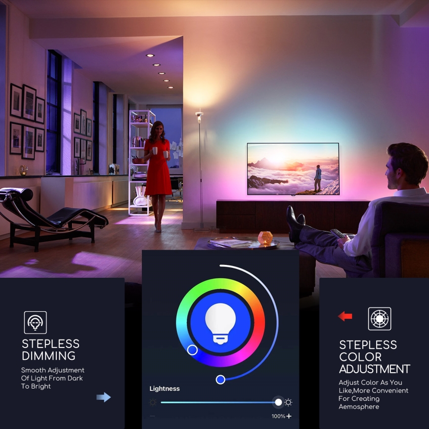 LED RGBW Prigušiva sijalica C37 E14/5W/230V 3000-6500K Wi-Fi - Aigostar