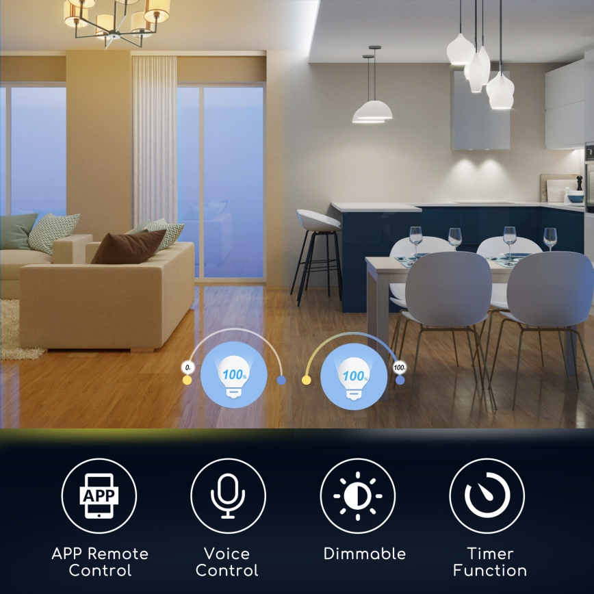LED RGBW Prigušiva sijalica C37 E27/5W/230V 3000-6500K Wi-Fi - Aigostar