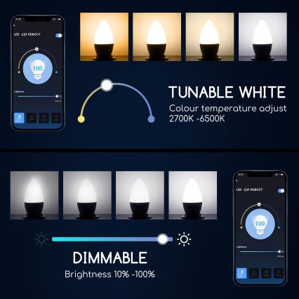 LED RGBW Prigušiva sijalica C37 E27/5W/230V 3000-6500K Wi-Fi - Aigostar