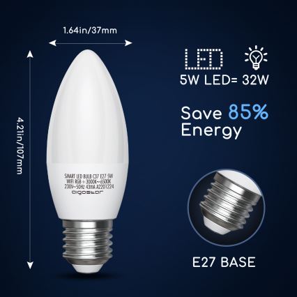LED RGBW Prigušiva sijalica C37 E27/5W/230V 3000-6500K Wi-Fi - Aigostar