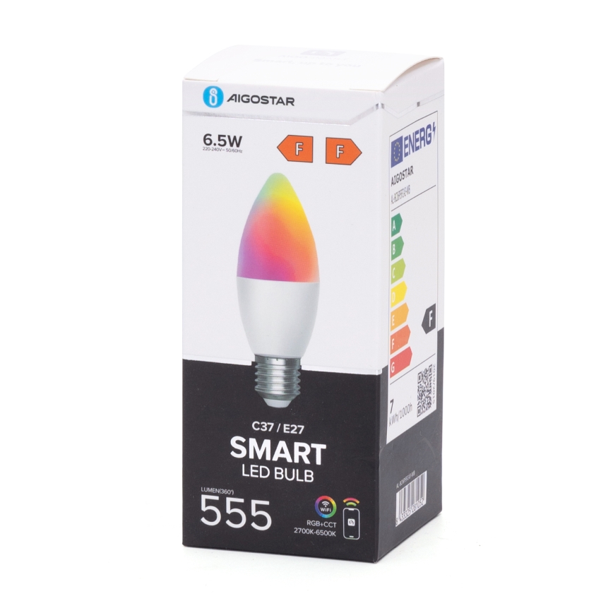 LED RGBW Prigušiva sijalica C37 E27/6,5W/230V 2700-6500K Wi-Fi - Aigostar