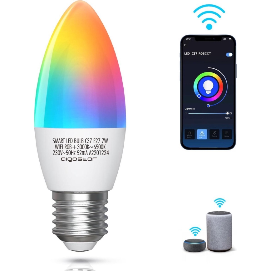 LED RGBW Prigušiva sijalica C37 E27/7W/230V 3000-6500K Wi-Fi - Aigostar