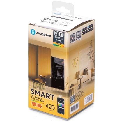 LED RGBW Prigušiva sijalica FILAMENT A60 E27/4,9W/230V 2700K Wi-Fi - Aigostar