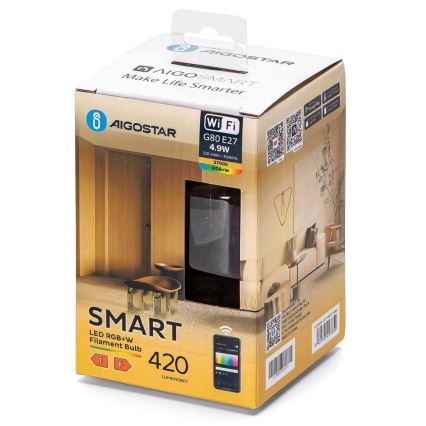 LED RGBW Prigušiva sijalica FILAMENT G80 E27/4,9W/230V 2700K Wi-Fi - Aigostar