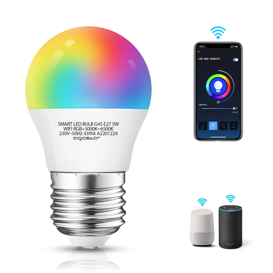 LED RGBW Prigušiva sijalica G45 E27/5W/230V 3000-6500K Wi-Fi - Aigostar