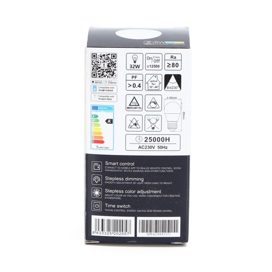 LED RGBW Prigušiva sijalica G45 E27/5W/230V 3000-6500K Wi-Fi - Aigostar