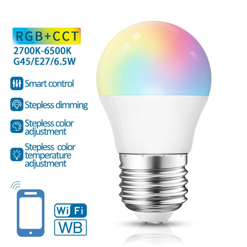 LED RGBW Prigušiva sijalica G45 E27/6,5W/230V 2700-6500K Wi-Fi - Aigostar
