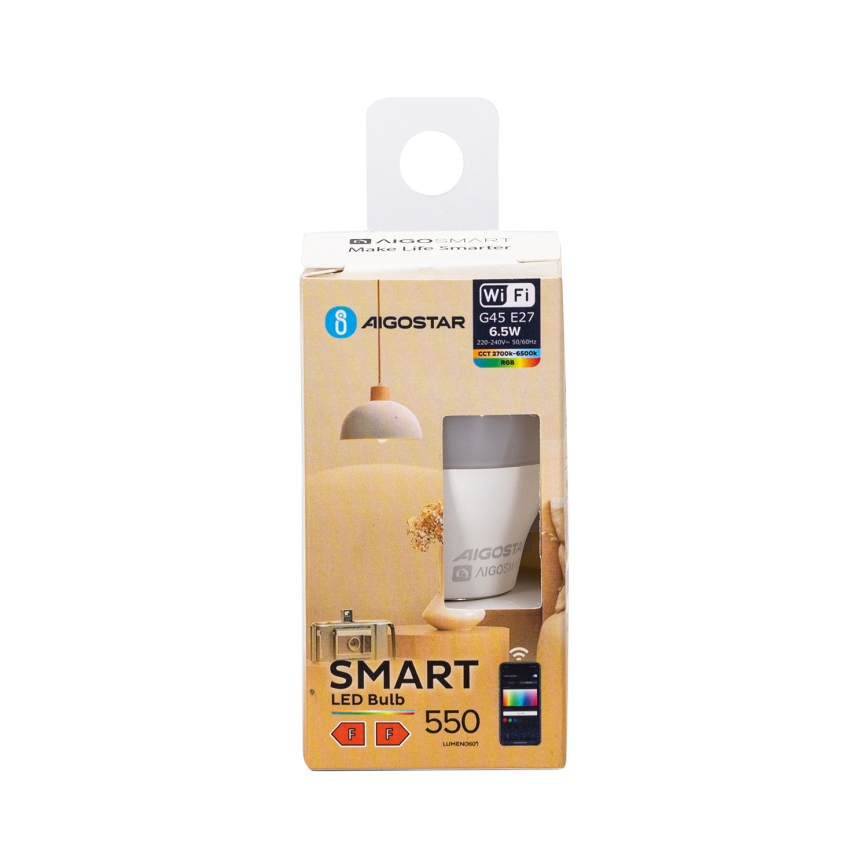 LED RGBW Prigušiva sijalica G45 E27/6,5W/230V 2700-6500K Wi-Fi - Aigostar