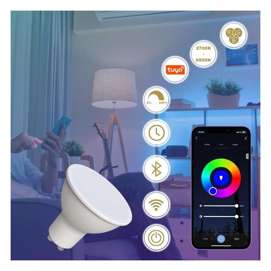 LED RGBW Prigušiva sijalica GU10/4,5W/230V 2700-6500K Wi-Fi Tuya