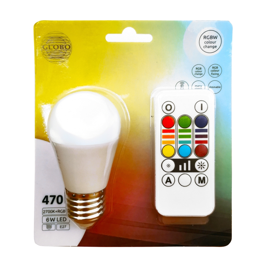 LED RGBW Prigušiva sijalica E27/6W/230V 3000K + Daljinski upravljač - Globo