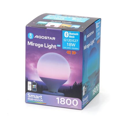 LED RGBW Prigušiva sijalica MESH G120 E27/18W/230V 6500K + Daljinski upravljač - Aigostar