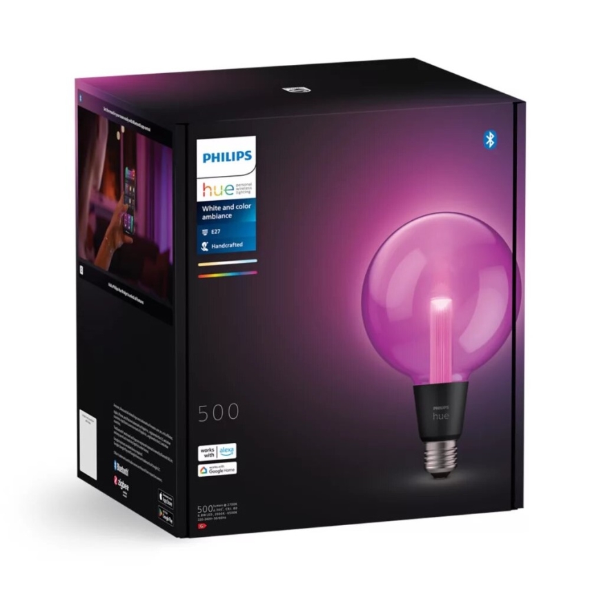 LED RGBW Prigušiva sijalica Philips Hue White And Color Ambiance G125 E27/6,8W/230V 2000-6500K