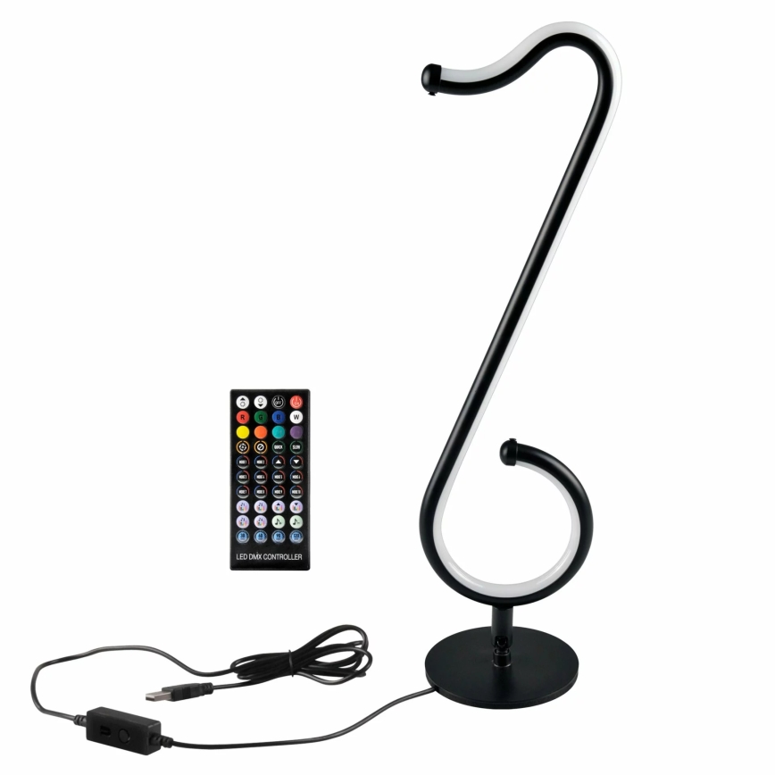 LED RGBW Prigušiva stona lampa NUTKA LED/15W/5V crno + Daljinski upravljač