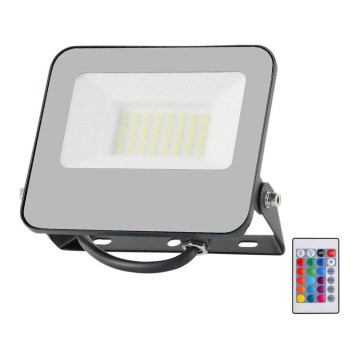 LED RGBW Prigušivi reflektor LED/30W/230V IP65 sivo + Daljinski upravljač
