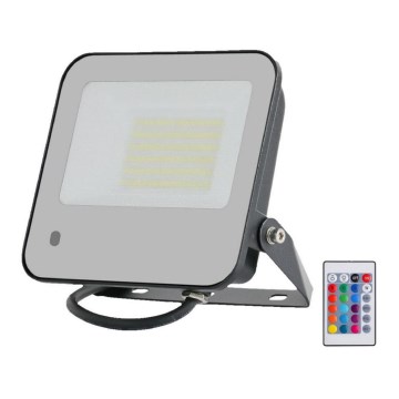 LED RGBW Prigušivi reflektor LED/50W/230V IP65 sivo + Daljinski upravljač