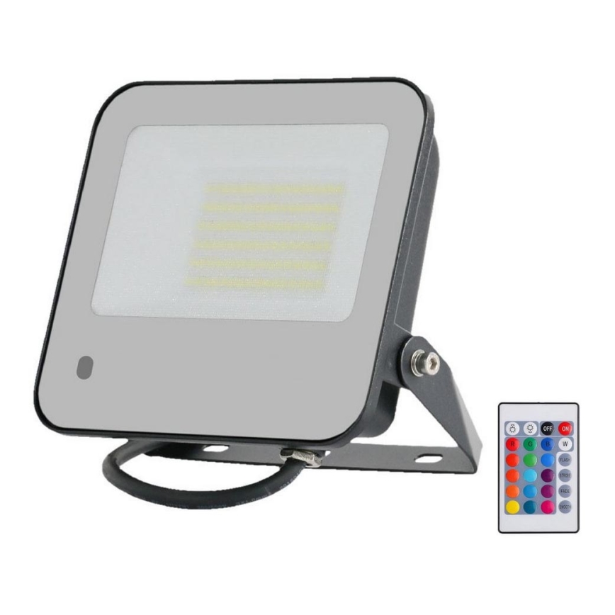 LED RGBW Prigušivi reflektor LED/50W/230V IP65 sivo + Daljinski upravljač
