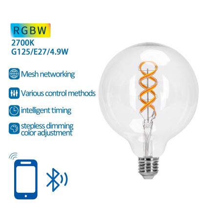 LED RGBW Prigušiva sijalica FILAMENT MESH Smart G125 E27/4,9W/230V 2700K - Aigostar