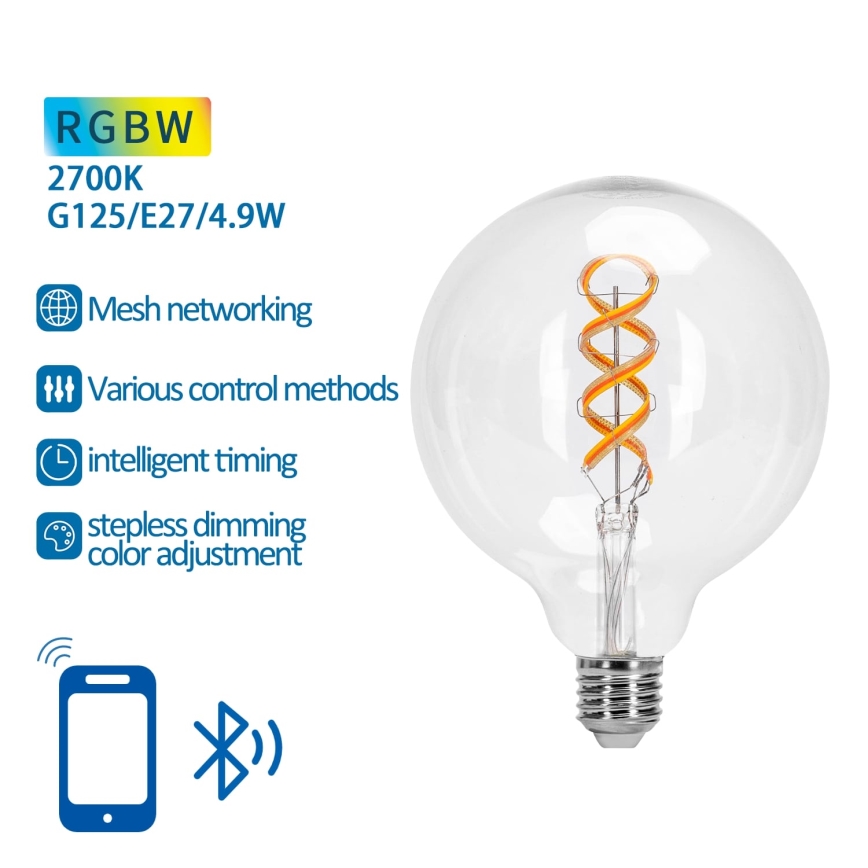 LED RGBW Prigušiva sijalica FILAMENT MESH Smart G125 E27/4,9W/230V 2700K - Aigostar