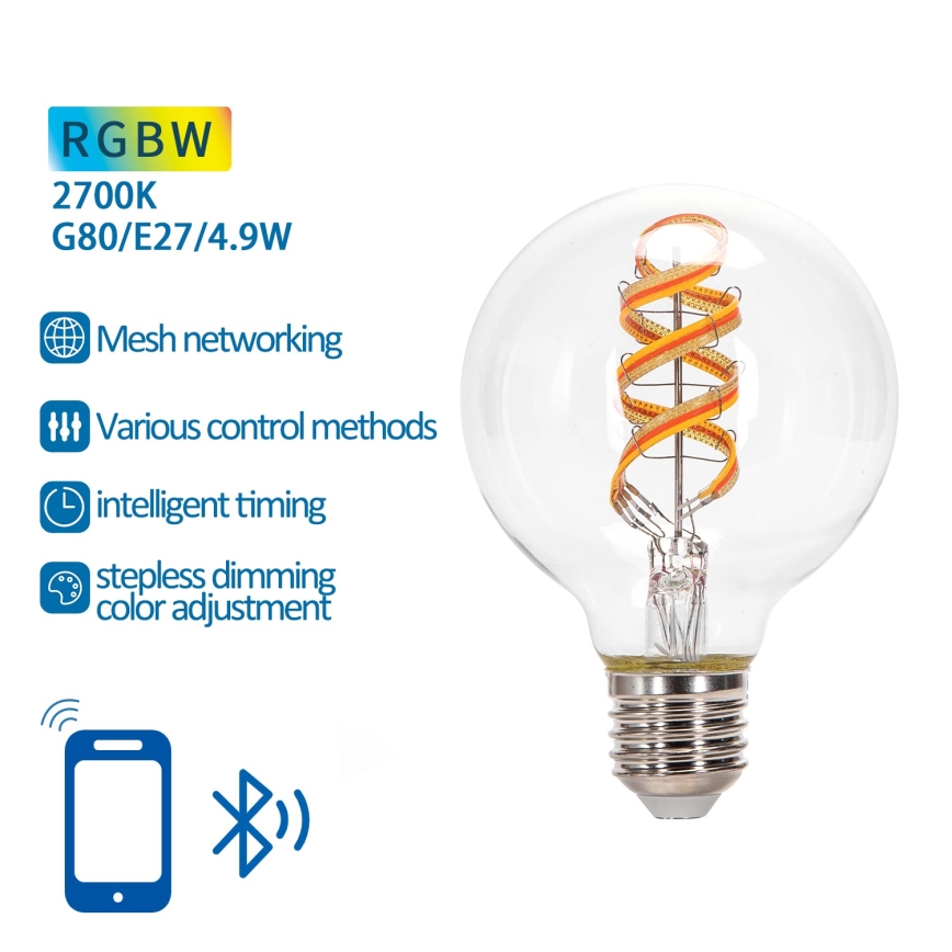 LED RGBW Prigušiva sijalica FILAMENT MESH Smart G80 E27/4,9W/230V 2700K - Aigostar