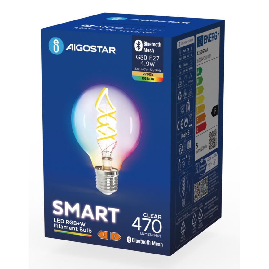LED RGBW Prigušiva sijalica FILAMENT MESH Smart G80 E27/4,9W/230V 2700K - Aigostar
