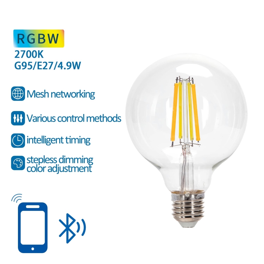 LED RGBW Prigušiva sijalica FILAMENT MESH Smart G95 E27/4,9W/230V 2700K - Aigostar